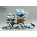 &quot;Crianças Chinesas a Brincar&quot; Conjunto de Chávenas de Porcelana Azul e Branca, 1 Gaiwan, 1 Jarro e 6 Taças